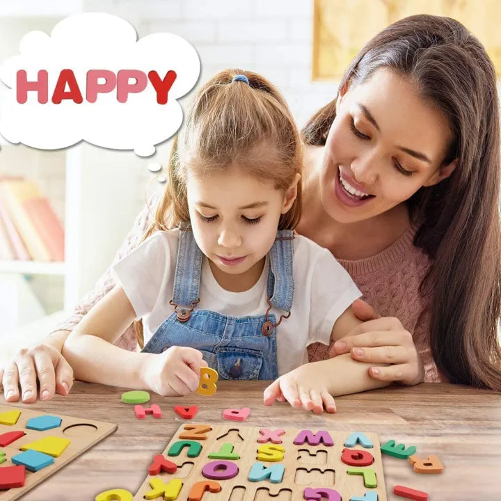 4 IN 1 Wooden Alphabet | Letters/Numbers/Shapes for Kids