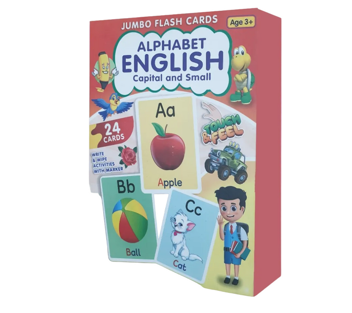 Alphabet English Jumbo Flash Cards (24 cards Capital & Small with free Marker) for Age 3+