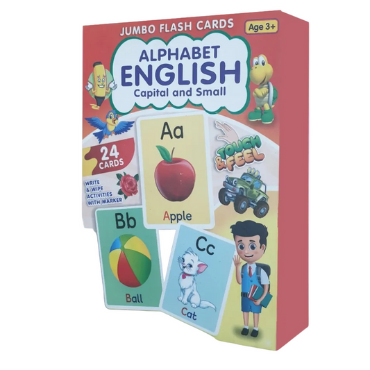 Alphabet English Jumbo Flash Cards (24 cards Capital & Small with free Marker) for Age 3+