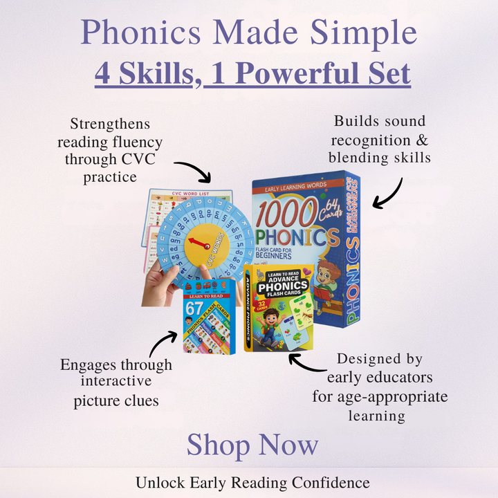 4-in-1 Phonics Mastery Bundle(1000,Read & Master, Advance Phonics & CVC word clock+Free multiplication clock with Chart)