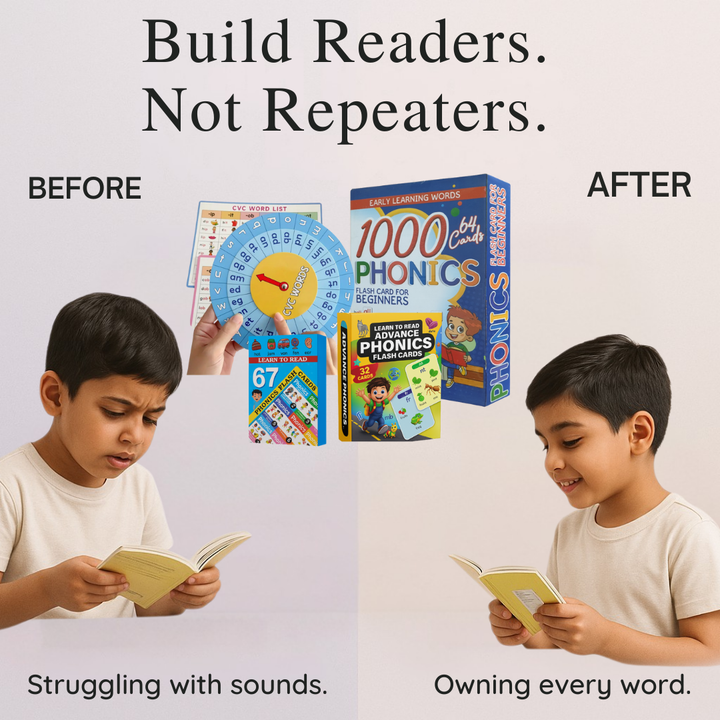 4-in-1 Phonics Mastery Bundle(1000,Read & Master, Advance Phonics & CVC word clock+Free multiplication clock with Chart)