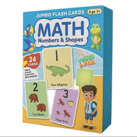 Math Jumbo Flash Cards (24 cards Number & shapes with free Marker) for Age 3+